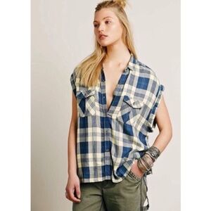 Rails X Free People Cap Sleeves Flannel Plaid Button Front Shirt Size M Relaxed